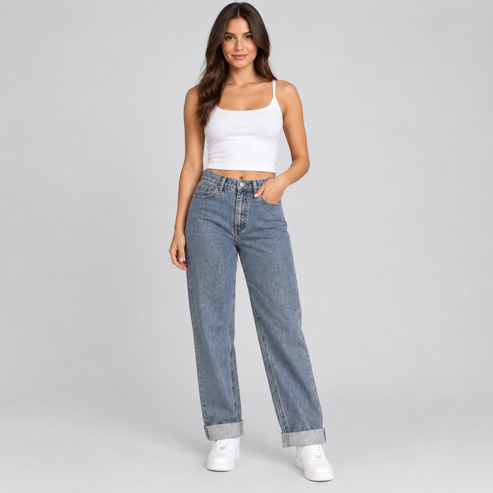 Missguided Tall Jeans Women 6L Blue Denim Mom High Waisted Straight Leg Cuffed